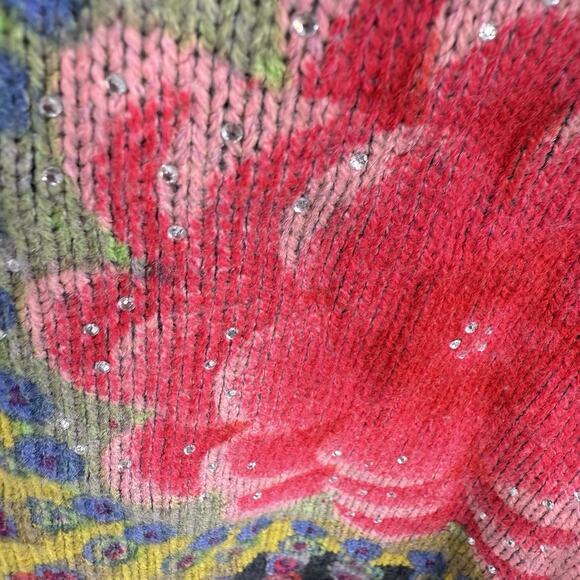 Desigual Wearable Art Open Cardigan Size Medium Gray Multi Floral Embellished - Picture 11 of 12